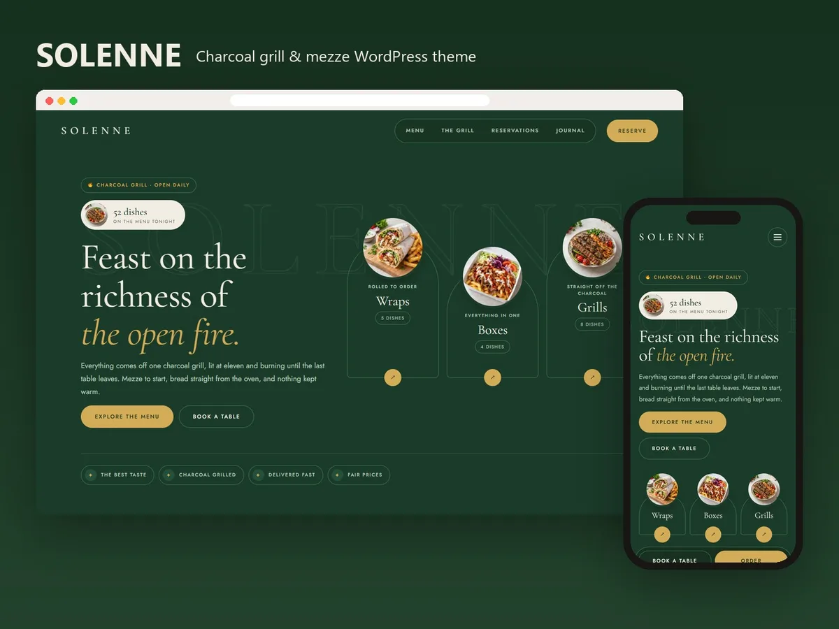SOLENNE theme on a laptop and a phone