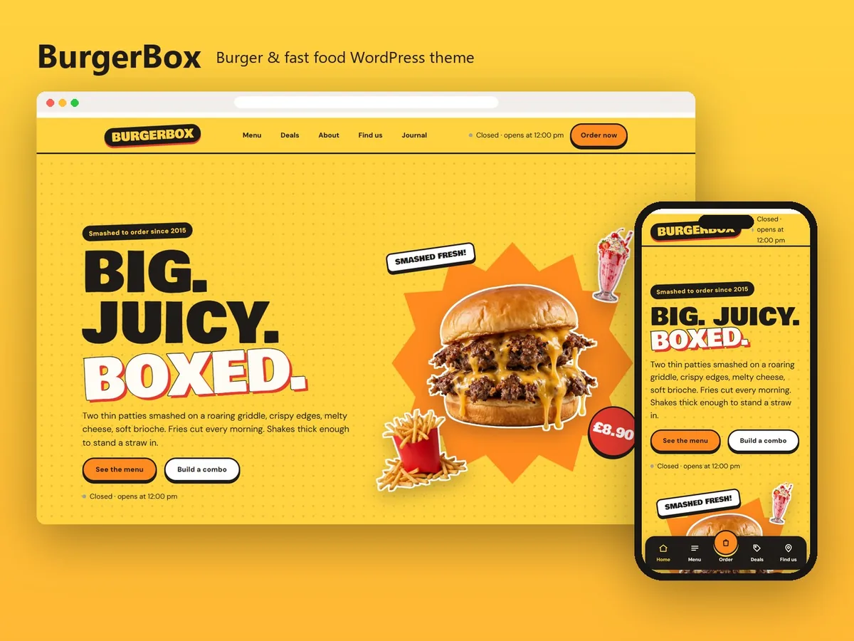 BurgerBox theme on a laptop and a phone