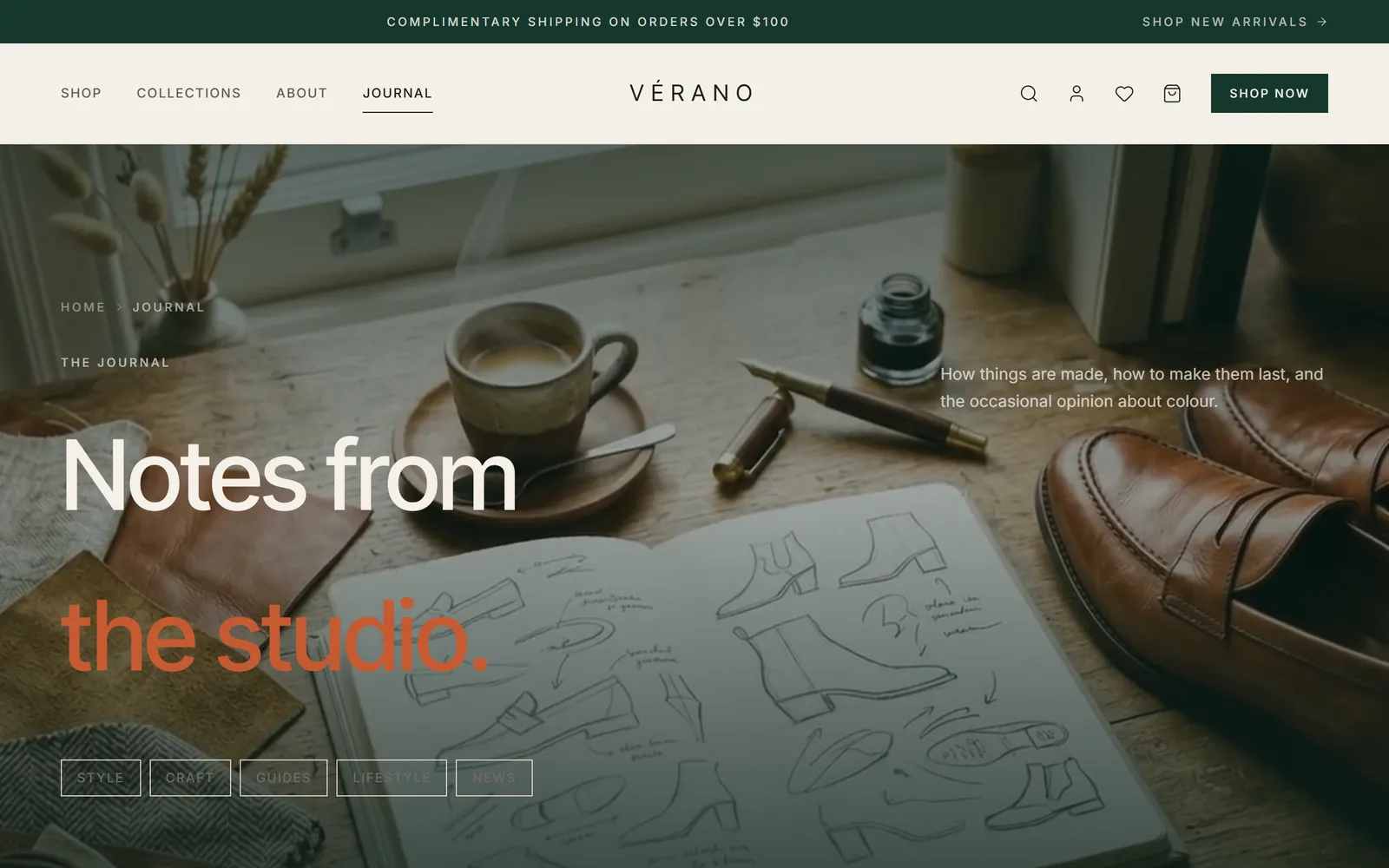 Journal — editorial stories with a film header