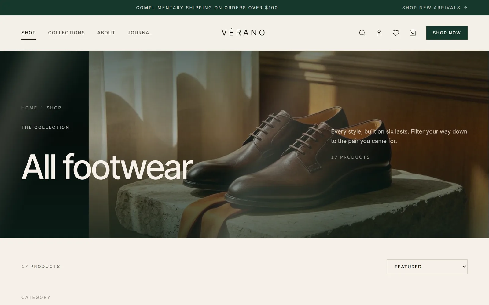 Shop — every style with URL-synced filters, sorting and a light-ray header